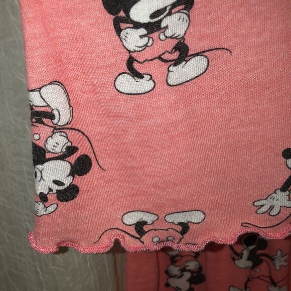 Disney 0-2 XS Coral Black White Mickey Mouse Short Sleeve Top & Shorts PJ Set - Picture 5 of 12